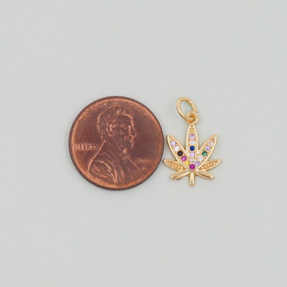 Gold Marijuana Leaf Charms,18K Gold Filled Weed Pendant,Silver lotus Charm Bracelet Necklace for DIY Jewelry Making Supply