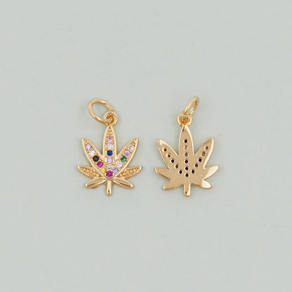 Gold Marijuana Leaf Charms,18K Gold Filled Weed Pendant,Silver lotus Charm Bracelet Necklace for DIY Jewelry Making Supply