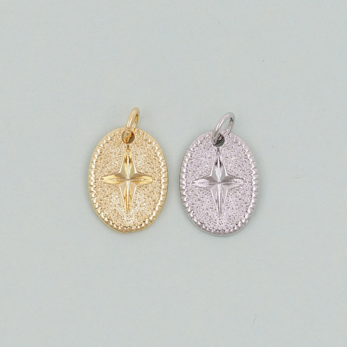 Gold Oval Star Charms,18K Gold Filled Starburst Pendant,North Star Charm Bracelet Necklace for DIY Jewelry Making Supply