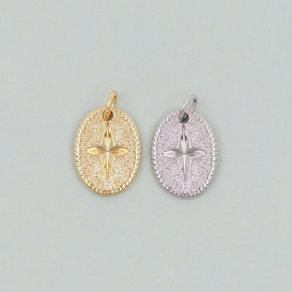 Gold Oval Star Charms,18K Gold Filled Starburst Pendant,North Star Charm Bracelet Necklace for DIY Jewelry Making Supply