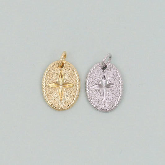 Gold Oval Star Charms,18K Gold Filled Starburst Pendant,North Star Charm Bracelet Necklace for DIY Jewelry Making Supply