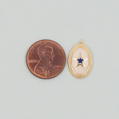 Gold Oval Star Charms,18K Gold Filled Star Pendant,Silver Star Charm Bracelet Necklace for DIY Jewelry Making Supply