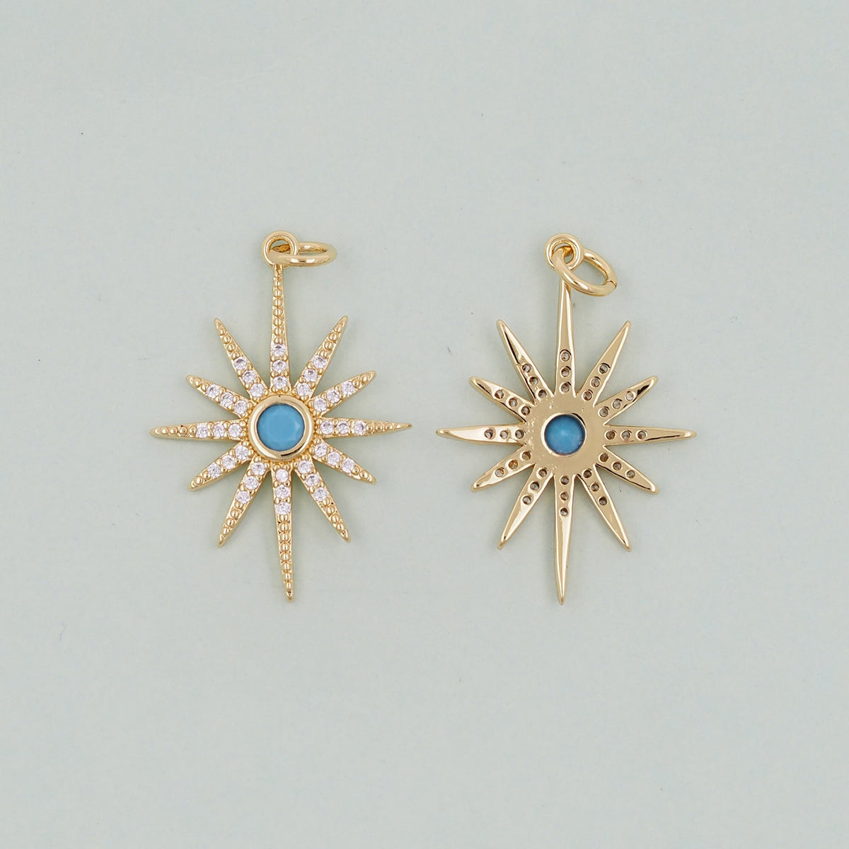 Gold Star Charms,18K Gold Filled Starburst Pendant,North Star Charm Bracelet Necklace for DIY Jewelry Making Supply