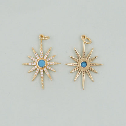 Gold Star Charms,18K Gold Filled Starburst Pendant,North Star Charm Bracelet Necklace for DIY Jewelry Making Supply