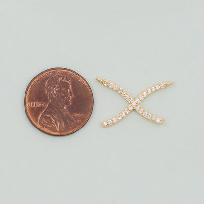 Gold geometry Charms,18K Gold Filled X Pendant,Cross Charm Bracelet Necklace for DIY Jewelry Making Supply