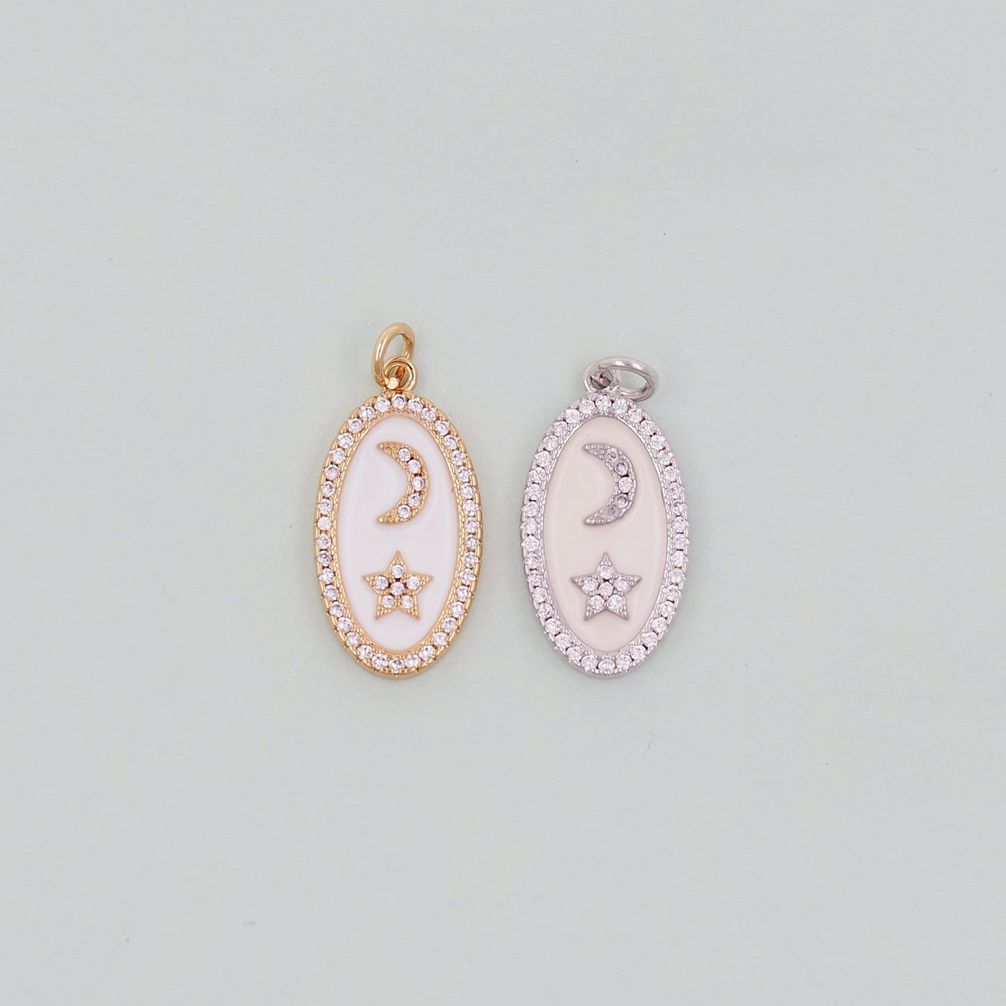 Gold Moon Star Charms,18K Gold Filled CZ Oval Moon Pendant,Celestial Charm Bracelet Necklace for DIY Jewelry Making Supply