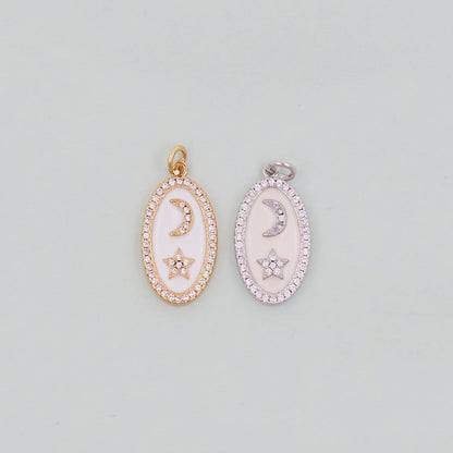 Gold Moon Star Charms,18K Gold Filled CZ Oval Moon Pendant,Celestial Charm Bracelet Necklace for DIY Jewelry Making Supply