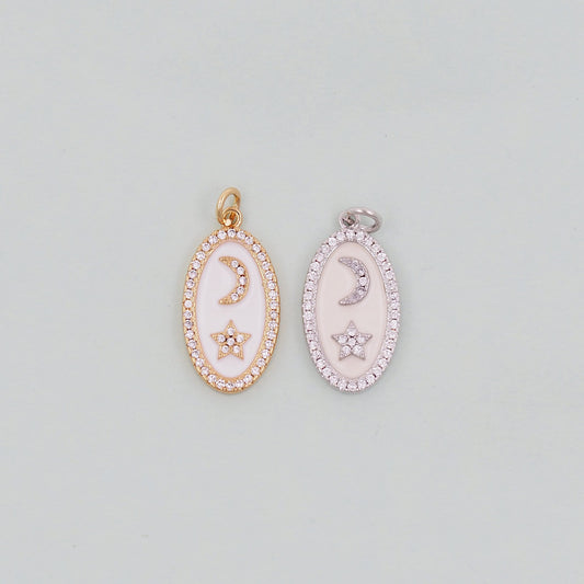 Gold Moon Star Charms,18K Gold Filled CZ Oval Moon Pendant,Celestial Charm Bracelet Necklace for DIY Jewelry Making Supply