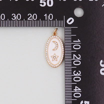 Gold Moon Star Charms,18K Gold Filled CZ Oval Moon Pendant,Celestial Charm Bracelet Necklace for DIY Jewelry Making Supply