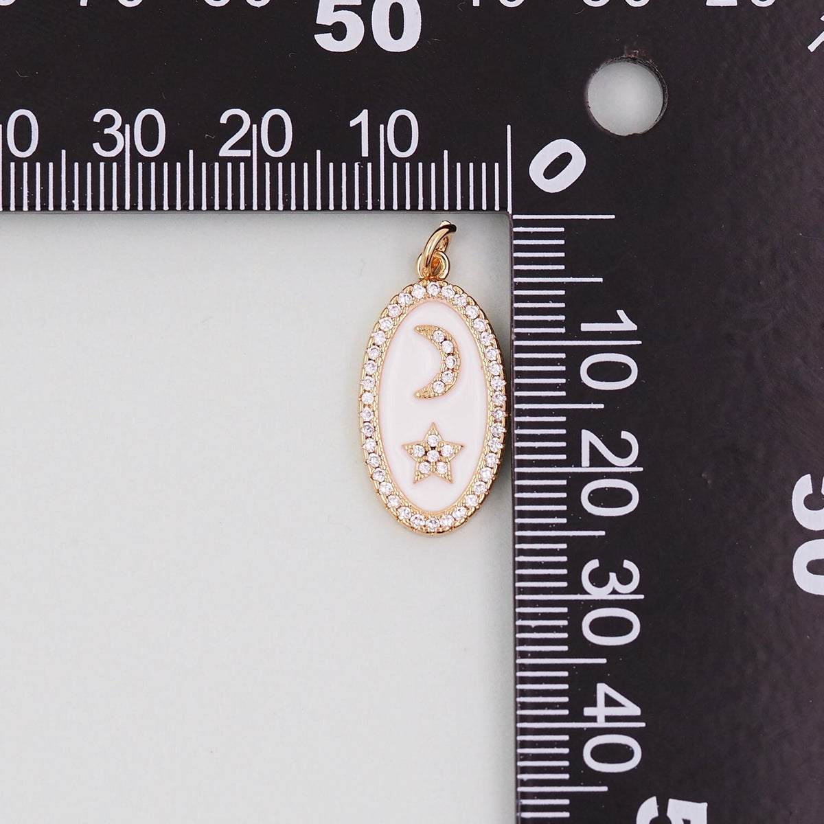 Gold Moon Star Charms,18K Gold Filled CZ Oval Moon Pendant,Celestial Charm Bracelet Necklace for DIY Jewelry Making Supply
