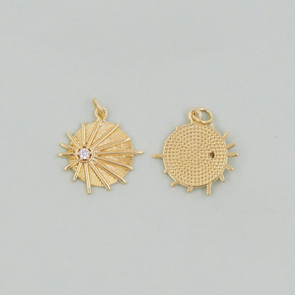 Gold Sun Charms,18K Gold Filled Sun Pendant,Celestial Charm Bracelet Necklace for DIY Jewelry Making Supply