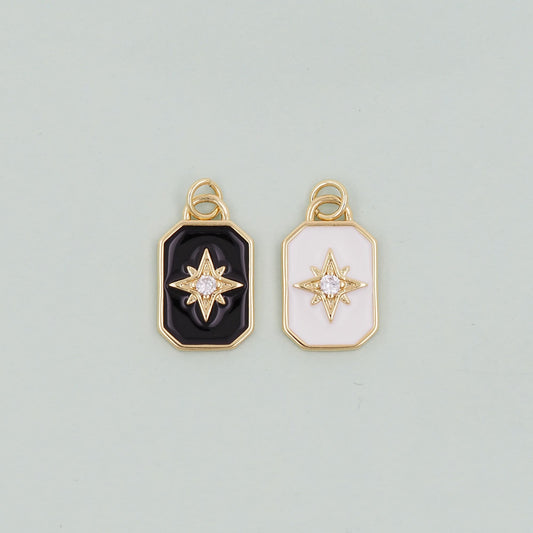 Gold Enamel Star Charms,18K Gold Filled Starburst Pendant,North Star Charm Bracelet Necklace for DIY Jewelry Making Supply