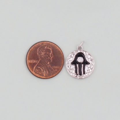 Gold Round Coin Hamsa Charms,18K Gold Filled CZ Hamsa Pendant,Silver Hamsa Protection Charms Bracelet Necklace for DIY Jewelry Making Supply