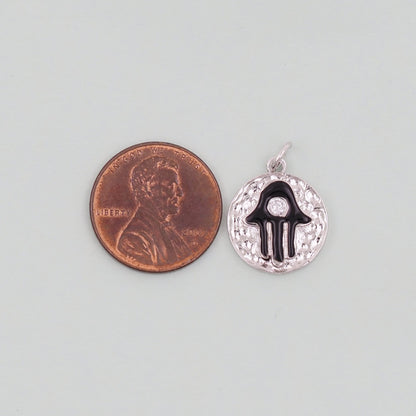Gold Round Coin Hamsa Charms,18K Gold Filled CZ Hamsa Pendant,Silver Hamsa Protection Charms Bracelet Necklace for DIY Jewelr