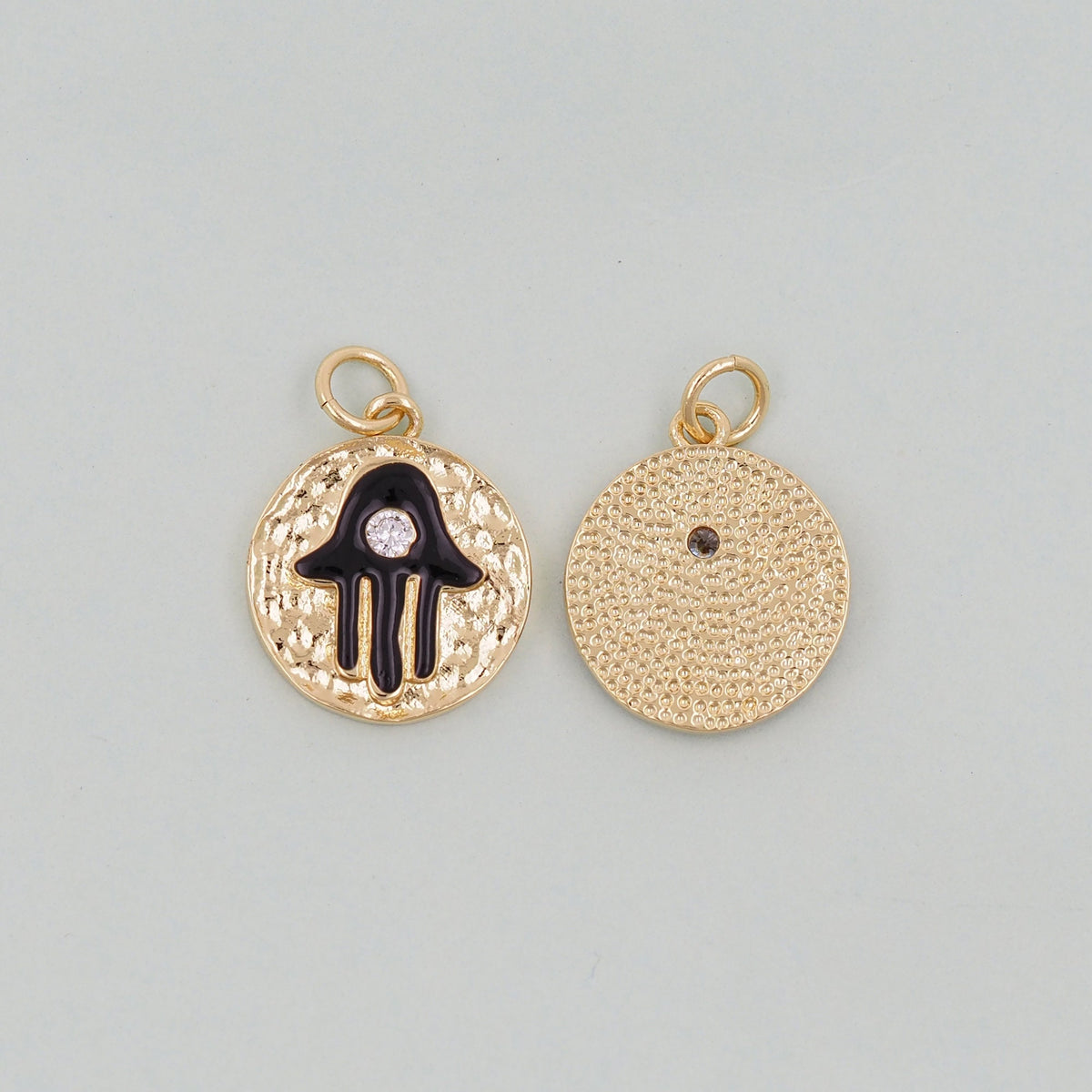 Gold Round Coin Hamsa Charms,18K Gold Filled CZ Hamsa Pendant,Silver Hamsa Protection Charms Bracelet Necklace for DIY Jewelr
