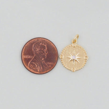 Gold Round Coin Star Charms,18K Gold Filled Starburst Pendant,North Star Charm Bracelet Necklace for DIY Jewelry Making Supply