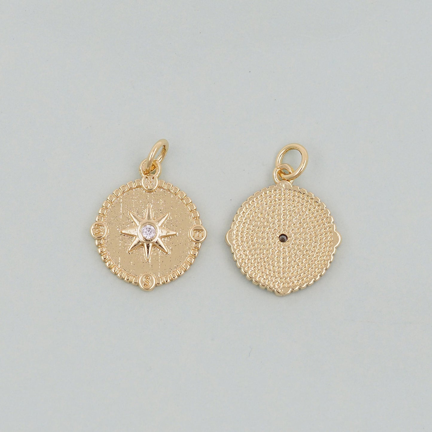 Gold Round Coin Star Charms,18K Gold Filled Starburst Pendant,North Star Charm Bracelet Necklace for DIY Jewelry Making Supply
