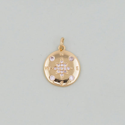 Gold Compass Charms,18K Gold Filled Starburst Pendant,North Star Charm Bracelet Necklace for DIY Jewelry Making Supply