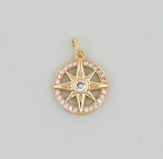 Gold Round north star Charms,18K Gold Filled Starburst Pendant,North Star Charm Bracelet Necklace for DIY Jewelry Making Supply