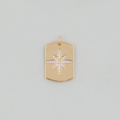 Gold rectangle north star Charms,18K Gold Filled Starburst Pendant,North Star Charm Bracelet Necklace for DIY Jewelry Making 