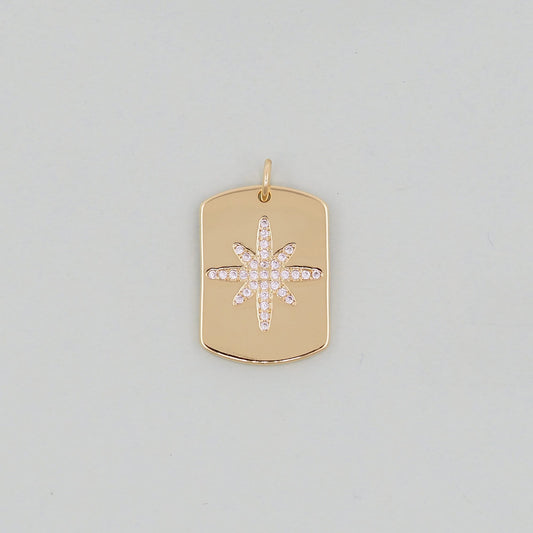 Gold rectangle north star Charms,18K Gold Filled Starburst Pendant,North Star Charm Bracelet Necklace for DIY Jewelry Making 