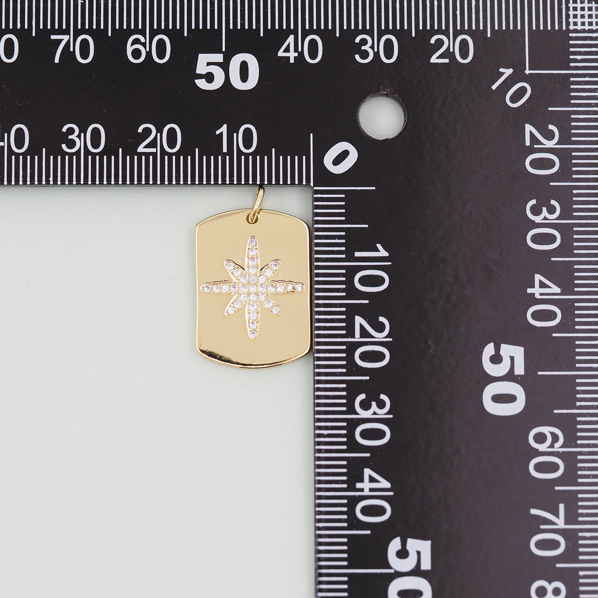 Gold rectangle north star Charms,18K Gold Filled Starburst Pendant,North Star Charm Bracelet Necklace for DIY Jewelry Making 