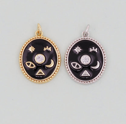 Gold Oval Charms,18K Gold Filled Oval Pendant,Enamel Charm Bracelet Necklace for DIY Jewelry Making Supply