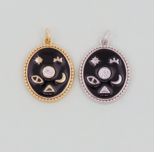 Gold Oval Charms,18K Gold Filled Oval Pendant,Enamel Charm Bracelet Necklace for DIY Jewelry Making Supply