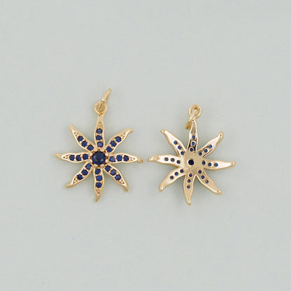 Gold Sun Charms,18K Gold Filled Starburst Pendant,North Star Charm Bracelet Necklace for DIY Jewelry Making Supply