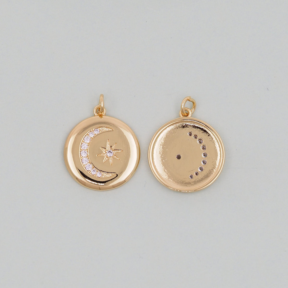 Gold Moon Star Charms,18K Gold Filled CZ Moon Pendant,Celestial Charm Bracelet Necklace for DIY Jewelry Making Supply