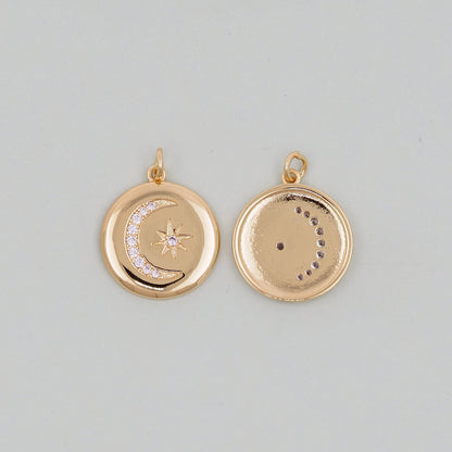 Gold Moon Star Charms,18K Gold Filled CZ Moon Pendant,Celestial Charm Bracelet Necklace for DIY Jewelry Making Supply