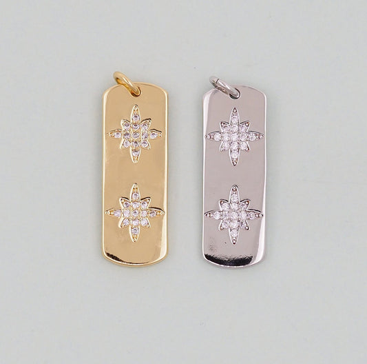 Gold rectangle north star Charms,18K Gold Filled Starburst Pendant,North Star Charm Bracelet Necklace for DIY Jewelry Making Supply