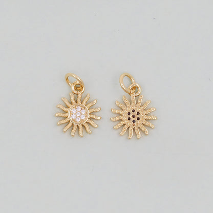 Gold CZ Sun Charms,18K Gold Filled Sun Pendant,Celestial Charm Bracelet Necklace for DIY Jewelry Making Supply