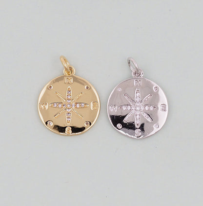Gold Compass Charms,18K Gold Filled Starburst Pendant,North Star Charm Bracelet Necklace for DIY Jewelry Making Supply