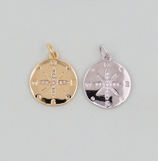 Gold Compass Charms,18K Gold Filled Starburst Pendant,North Star Charm Bracelet Necklace for DIY Jewelry Making Supply