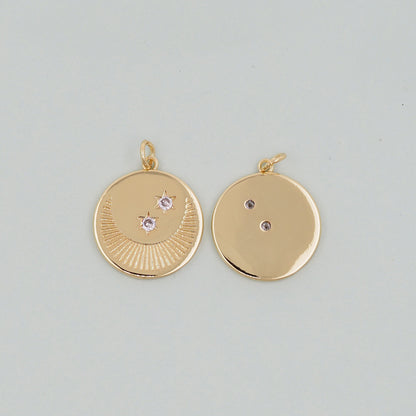 Gold Moon Star Charms,18K Gold Filled CZ Moon Pendant,Celestial Charm Bracelet Necklace for DIY Jewelry Making Supply