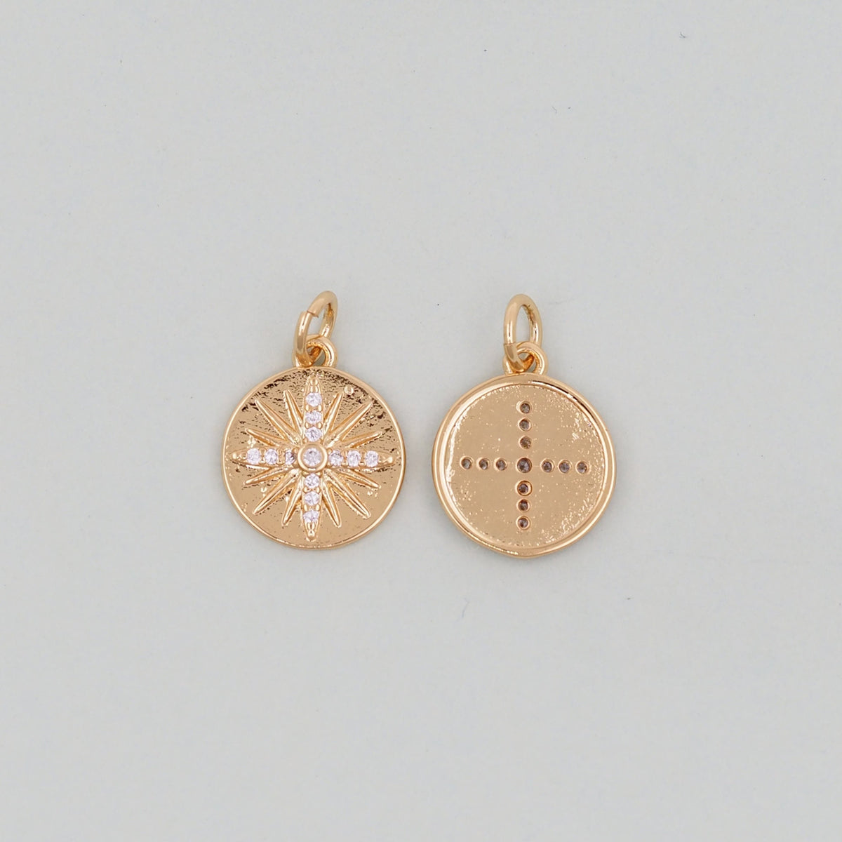 Gold Round north star Charms,18K Gold Filled Starburst Pendant,North Star Charm Bracelet Necklace for DIY Jewelry Making Supp