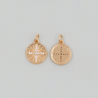 Gold Round north star Charms,18K Gold Filled Starburst Pendant,North Star Charm Bracelet Necklace for DIY Jewelry Making Supp