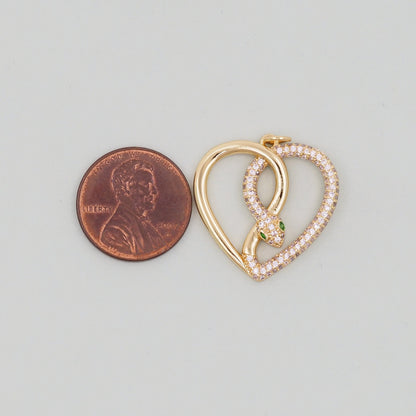 Gold Heart Snake charms,18K Gold Filled CZ Snake Pendant,Silver Snake Charms Bracelet Necklace for DIY Jewelry Making Supply