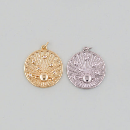 Gold Saturn Charms,18K Gold Filled Round Coin Saturn Pendant,Silver Celestial Charm Bracelet Necklace for DIY Jewelry Making Supply