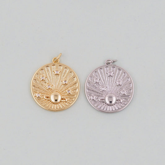 Gold Saturn Charms,18K Gold Filled Round Coin Saturn Pendant,Silver Celestial Charm Bracelet Necklace for DIY Jewelry Making Supply
