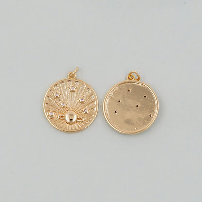Gold Saturn Charms,18K Gold Filled Round Coin Saturn Pendant,Silver Celestial Charm Bracelet Necklace for DIY Jewelry Making Supply