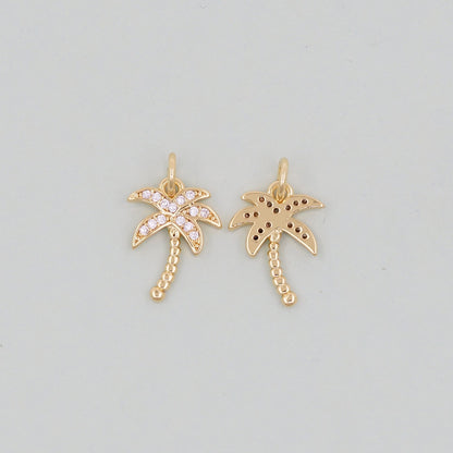 Gold Palm Tree Charms,18K Gold Filled Palm tree Pendant,CZ Micro Pave Silver Palm tree Charm Bracelet Necklace for DIY Jewelr