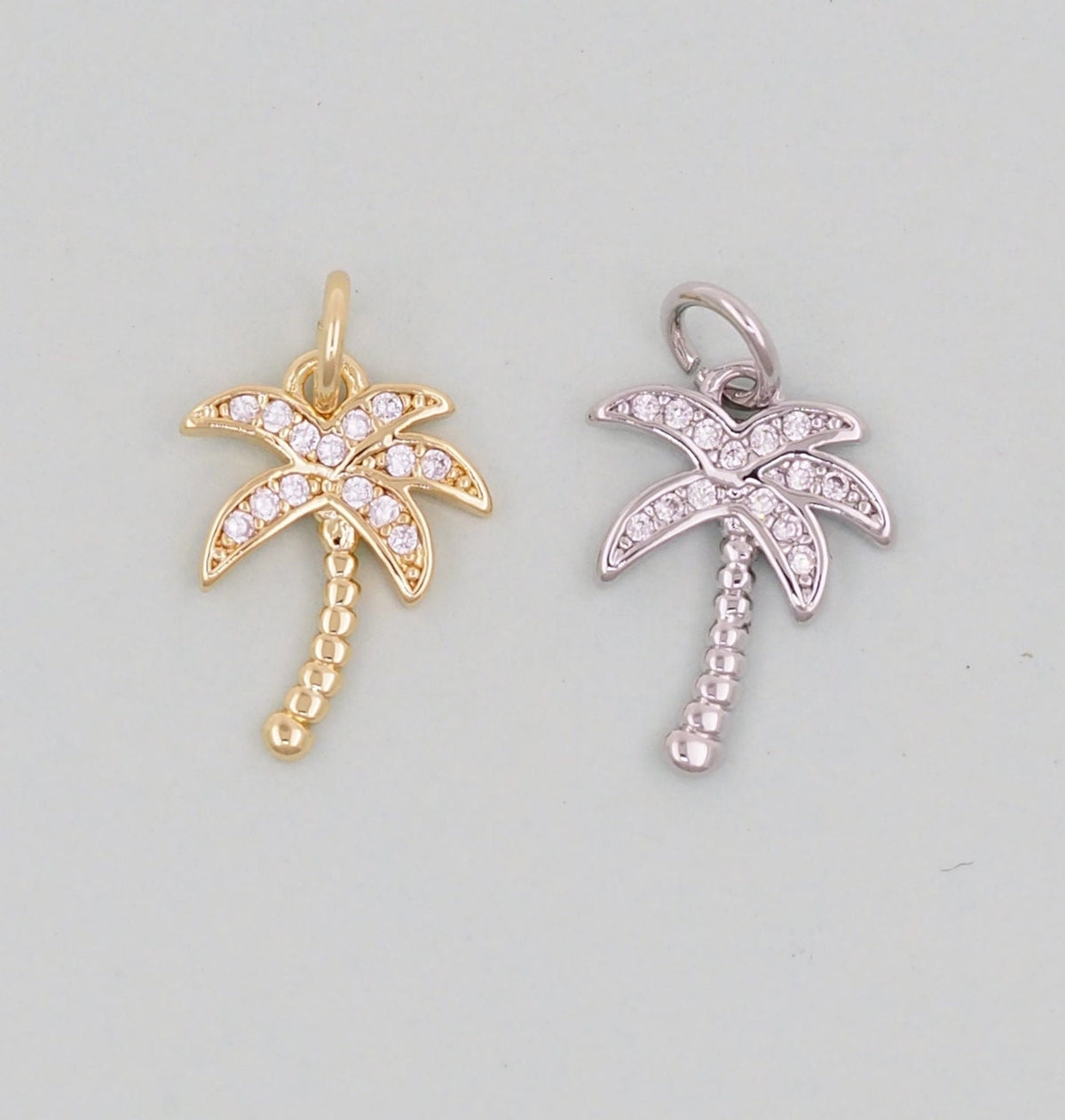 Gold Palm Tree Charms,18K Gold Filled Palm tree Pendant,CZ Micro Pave Silver Palm tree Charm Bracelet Necklace for DIY Jewelr