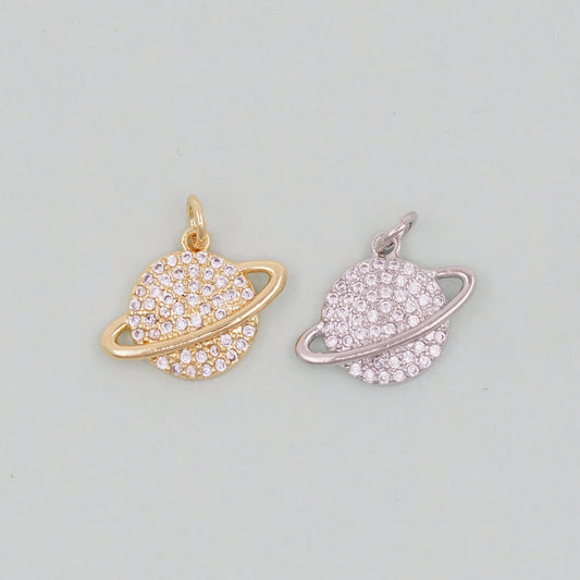 Gold Saturn Charms,18K Gold Filled Saturn Pendant,Silver Celestial Charm Bracelet Necklace for DIY Jewelry Making Supply