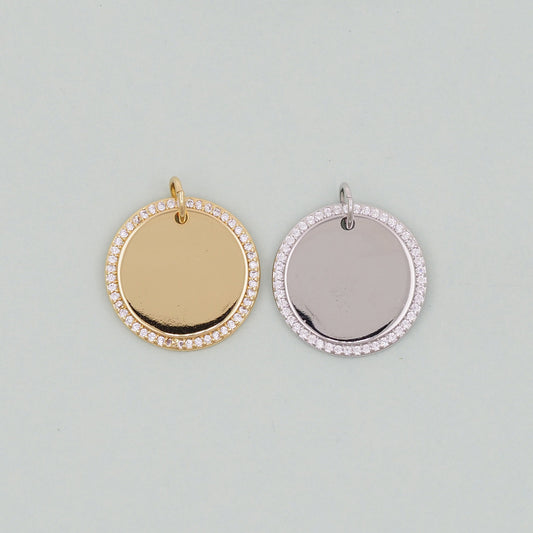 Gold Round Charms,18K Gold Filled Round Pendant,Silver geometry Charm Bracelet Necklace for DIY Jewelry Making Supply