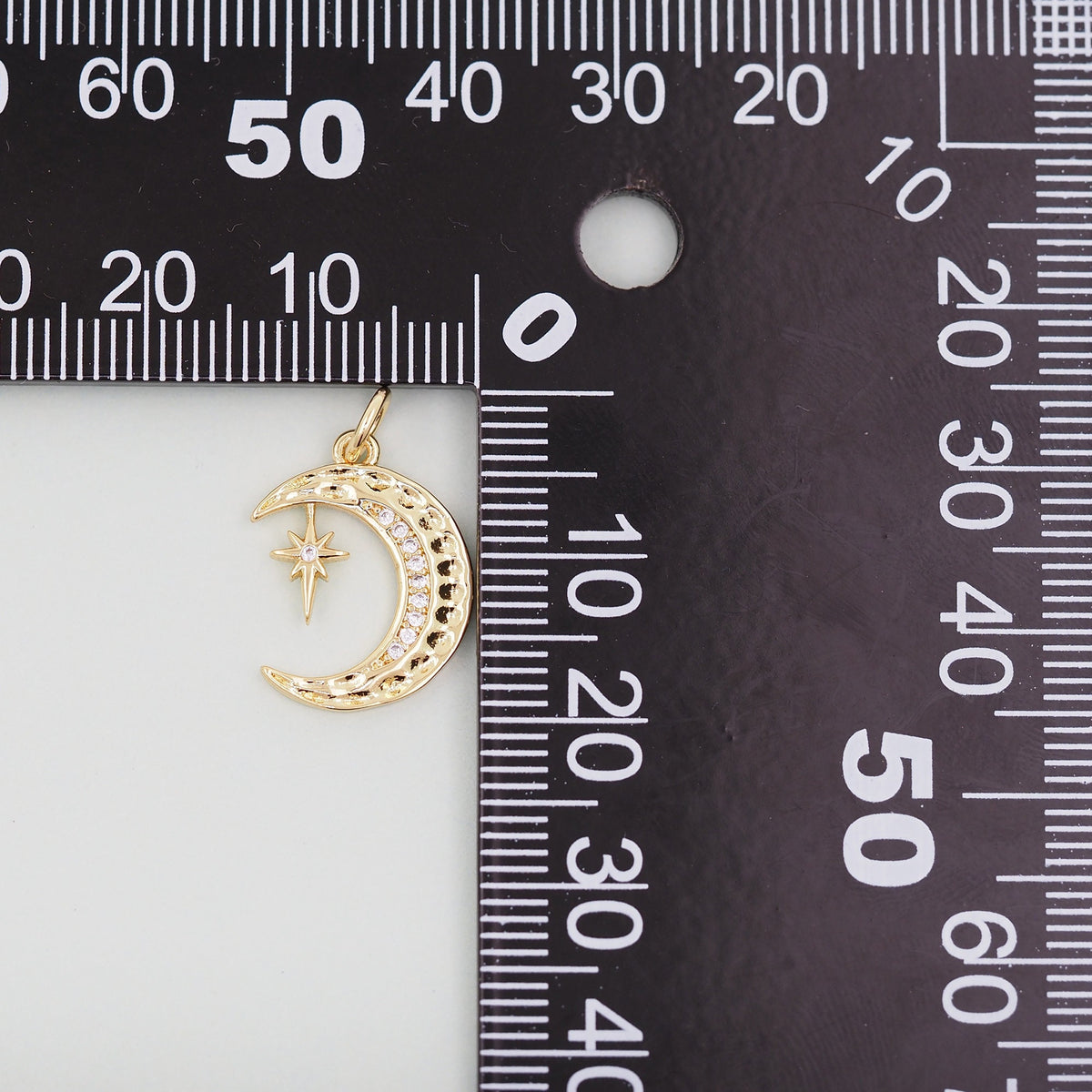 Gold Moon Star Charms,18K Gold Filled CZ Moon Pendant,Celestial Charm Bracelet Necklace for DIY Jewelry Making Supply