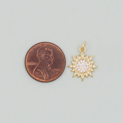 18K Gold Filled Sun CZ Charm Pendant for Jewelry Making
