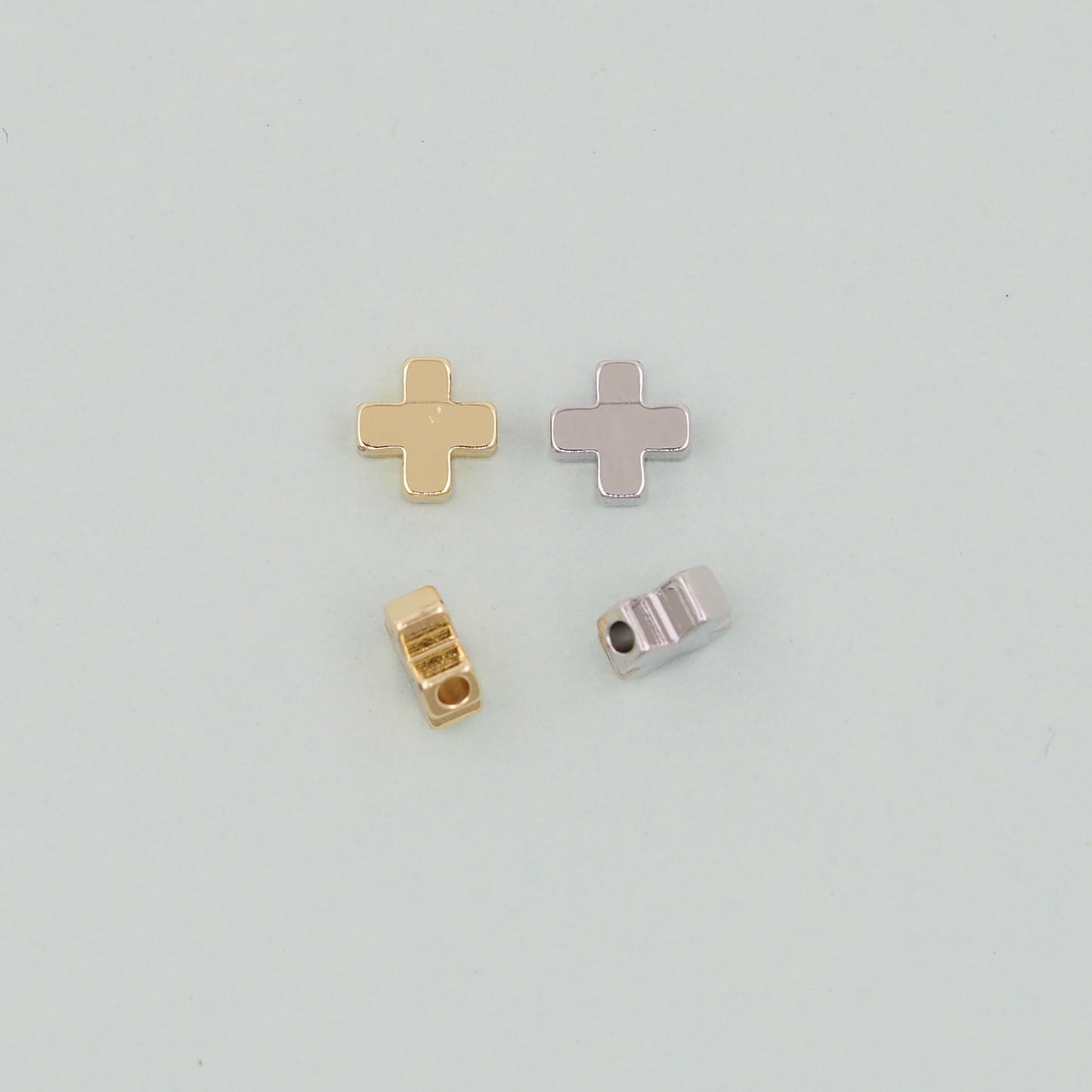 Gold Cross Beads Charms,18K Gold Filled Cross Bracelet Necklace for DIY Jewelry Making Supply hole 2mm