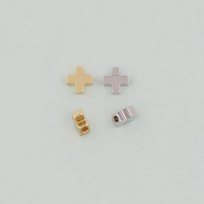 Gold Cross Beads Charms,18K Gold Filled Cross Bracelet Necklace for DIY Jewelry Making Supply hole 2mm